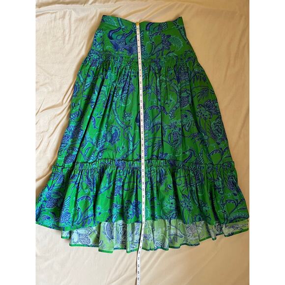 Cara Cara Tisbury Midi Skirt Size 4 Green Bird Jacobean - Picture 7 of 7